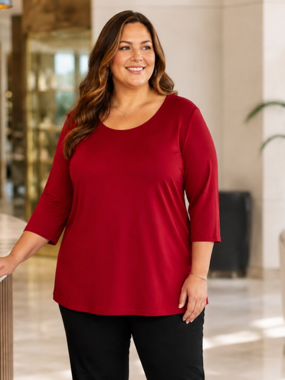 Susan Graver Red Scoop Neck Tunic size 3X  Top